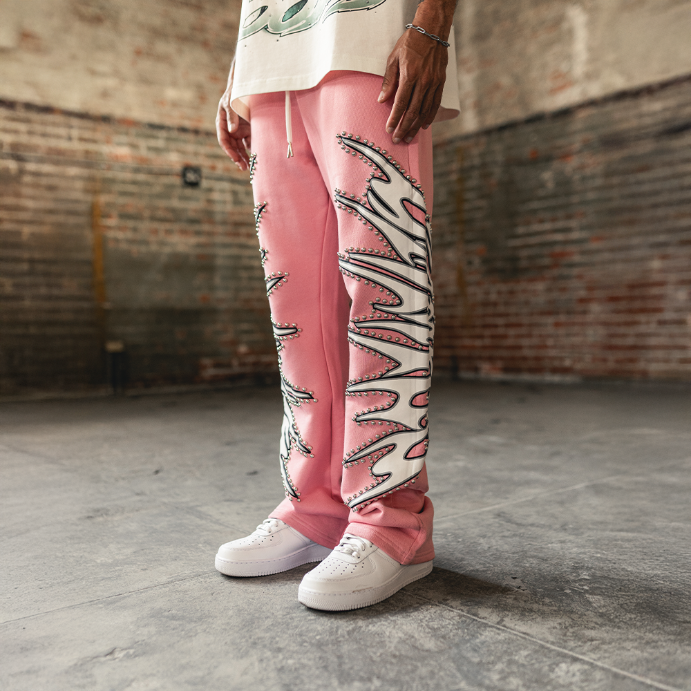 Misfit Studded Terry Flare Sweatpants (Pink)